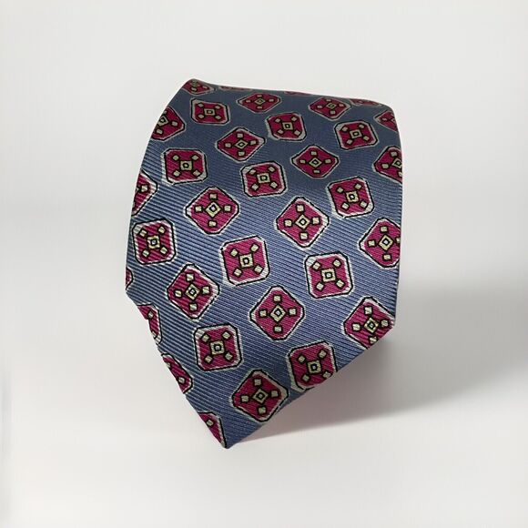 Polo Ralph Lauren Blue red cream Neck Tie Made In The USA 100% Silk Handmade - Picture 1 of 10